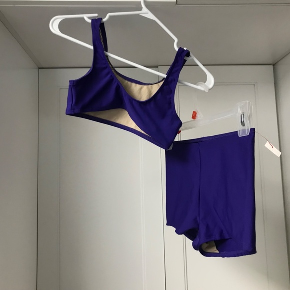 Roots Swim Girls 2 Piece Boy Short Cropped top Purple Sz US 12 Swimsuit NWT - Picture 3 of 6